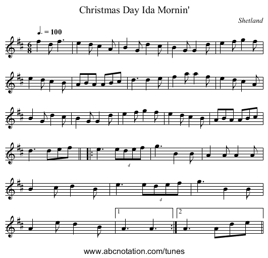 Christmas Day Ida Mornin' - staff notation