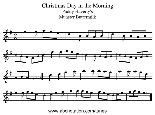 Christmas Day in the Morning - staff notation