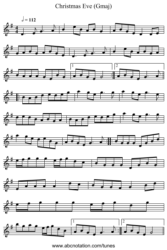 Christmas Eve (Gmaj) - staff notation