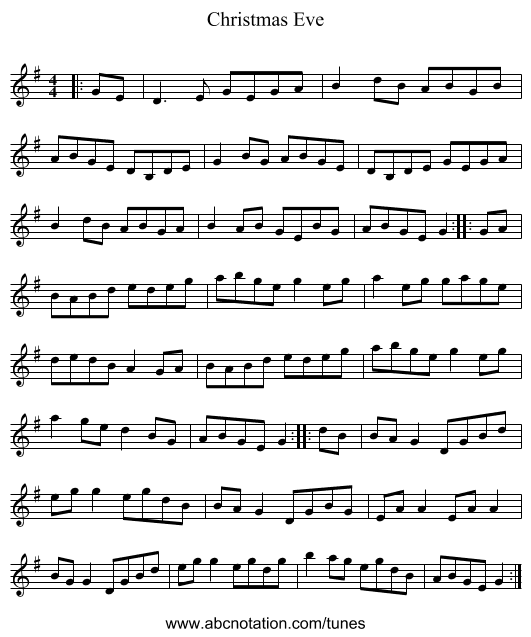 Christmas Eve - staff notation