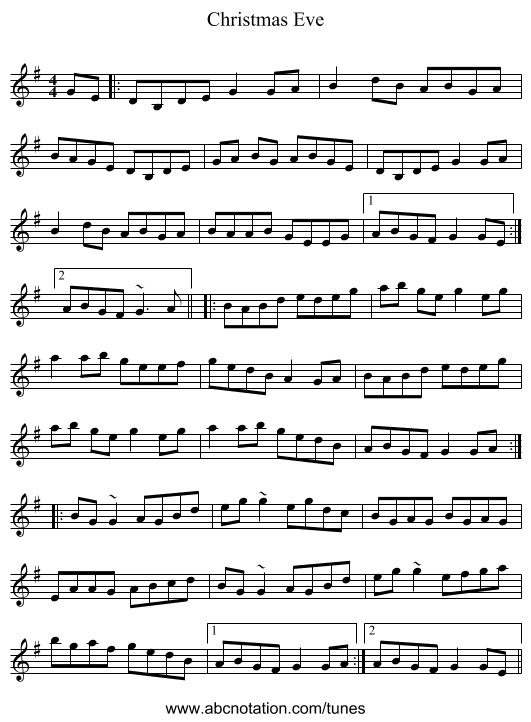 Christmas Eve - staff notation