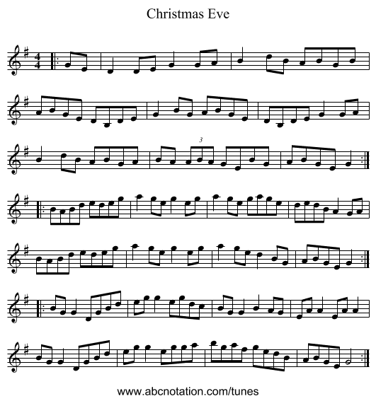 Christmas Eve - staff notation