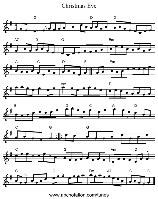Christmas Eve - staff notation