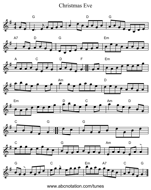 Christmas Eve - staff notation