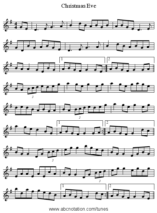 Christmas Eve - staff notation
