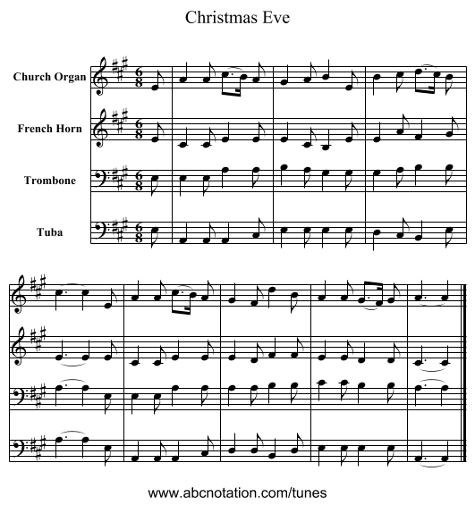Christmas Eve - staff notation