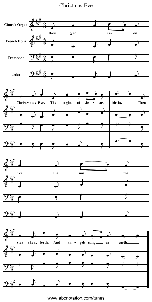 Christmas Eve - staff notation