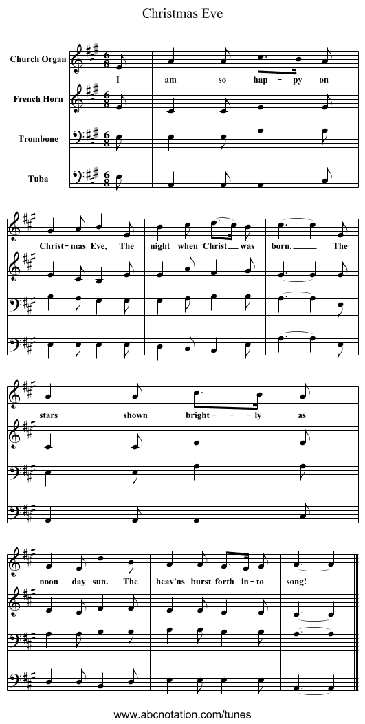 Christmas Eve - staff notation