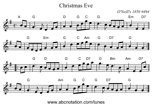 Christmas Eve - staff notation