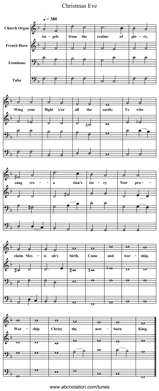 Christmas Eve - staff notation