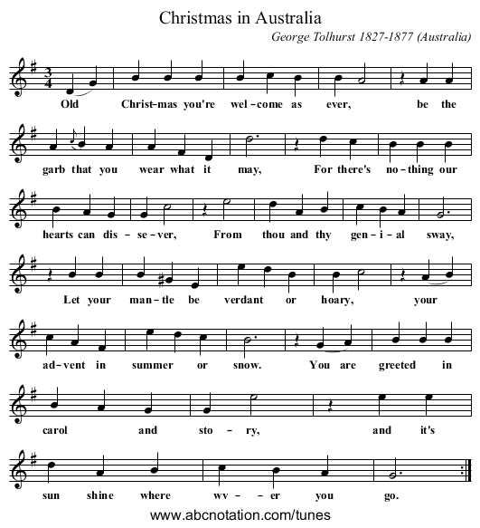 Christmas in Australia - staff notation