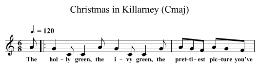 Christmas in Killarney (Cmaj) - staff notation