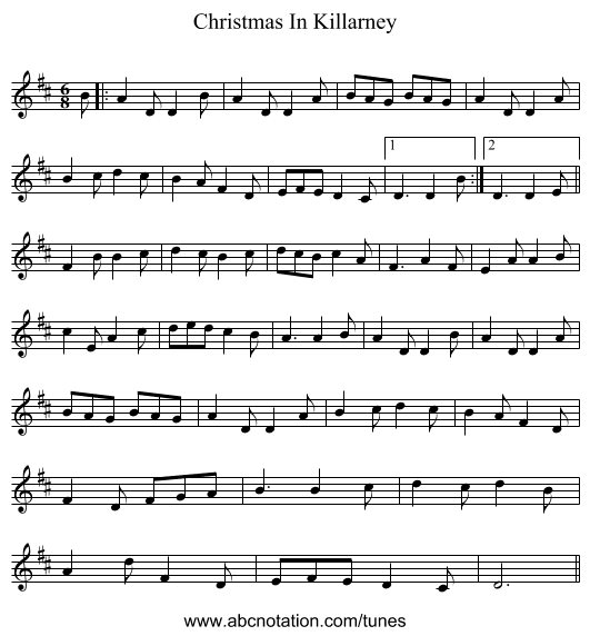 Christmas In Killarney - staff notation