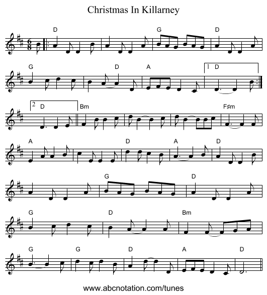 Christmas In Killarney - staff notation