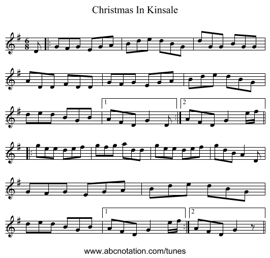 Christmas In Kinsale - staff notation