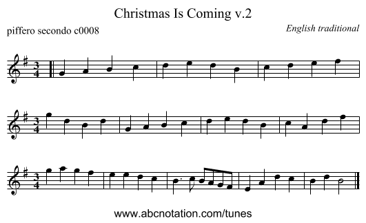 Christmas Is Coming v.2 - staff notation