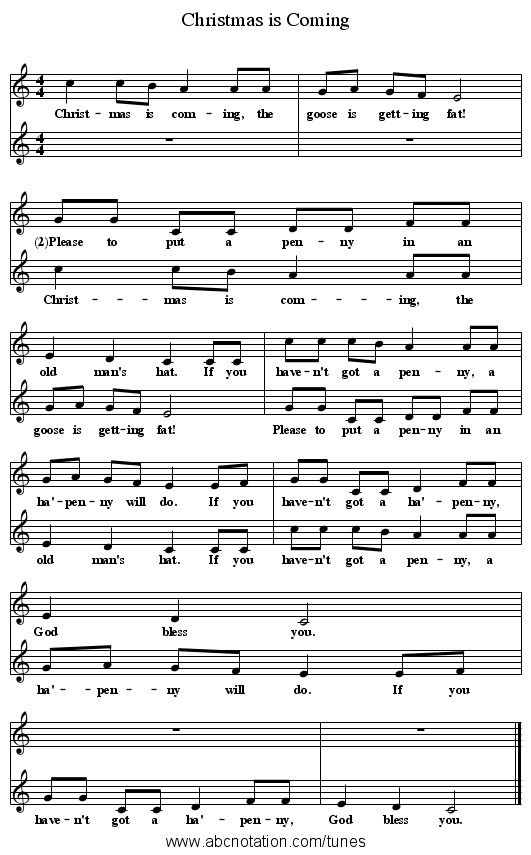 Christmas is Coming - staff notation