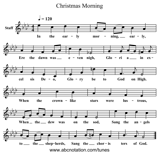 Christmas Morning - staff notation