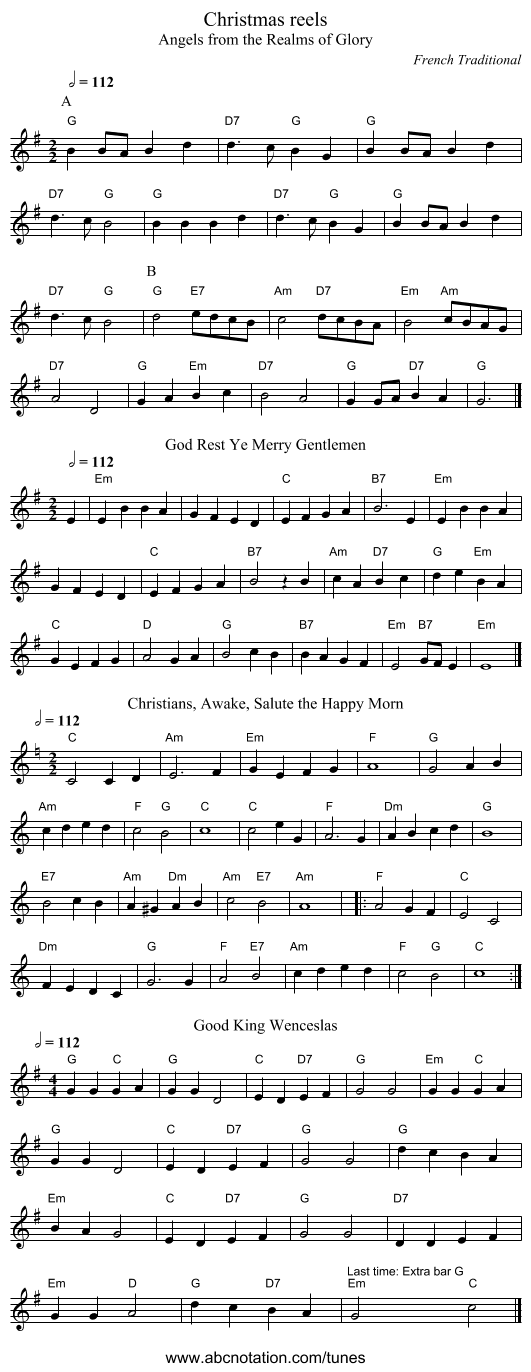 Christmas reels - staff notation