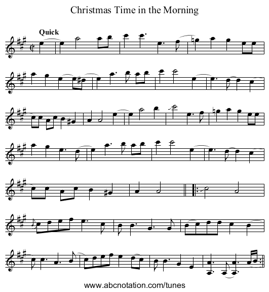 Christmas Time in the Morning - staff notation