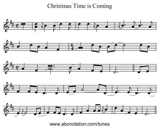 Christmas Time is Coming - staff notation