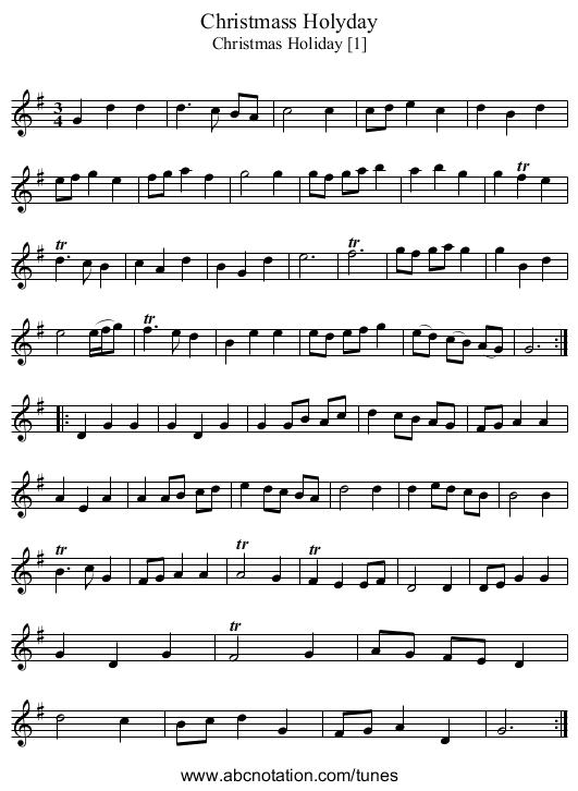 Christmass Holyday - staff notation