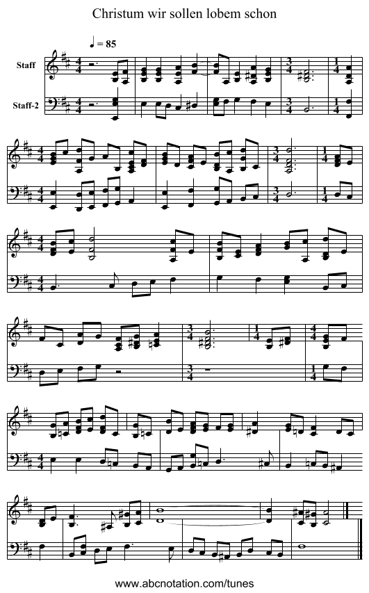 Christum wir sollen lobem schon - staff notation