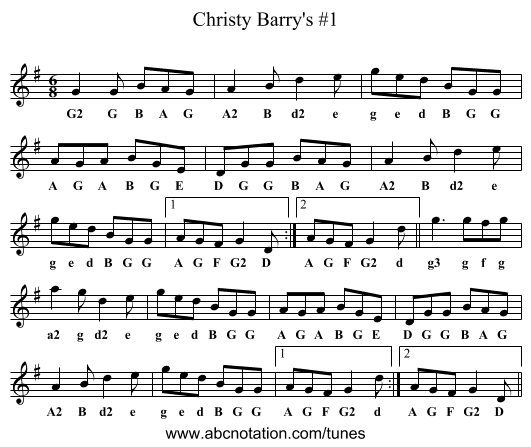 Christy Barry's #1 - staff notation