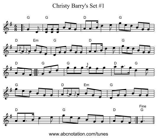 Christy Barry's Set #1 - staff notation