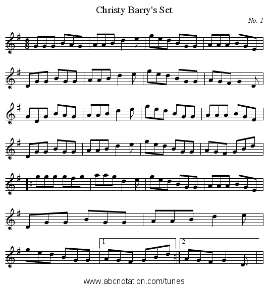 Christy Barry's Set - staff notation