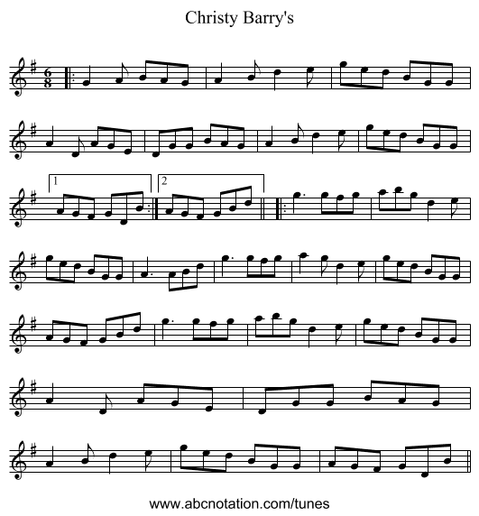 Christy Barry's - staff notation