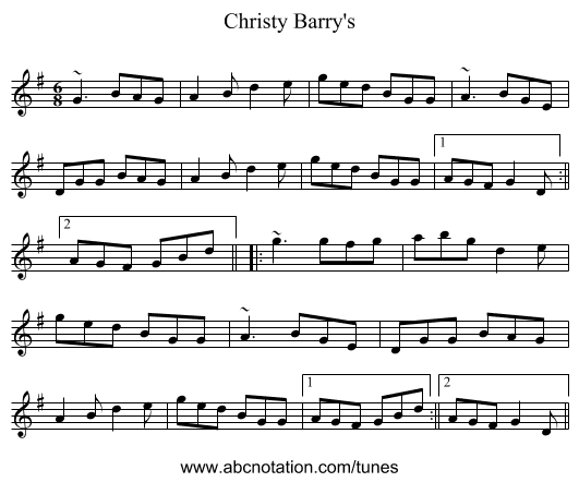 Christy Barry's - staff notation