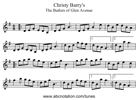 Christy Barry's - staff notation