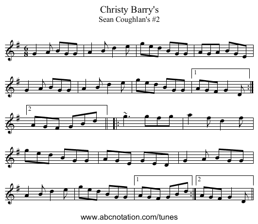 Christy Barry's - staff notation