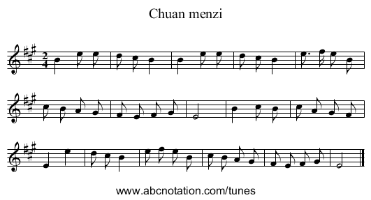 Chuan menzi - staff notation