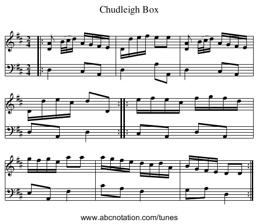 Chudleigh Box - staff notation