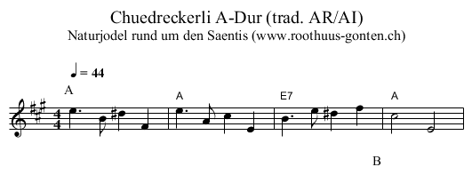 Chuedreckerli A-Dur (trad. AR/AI) - staff notation