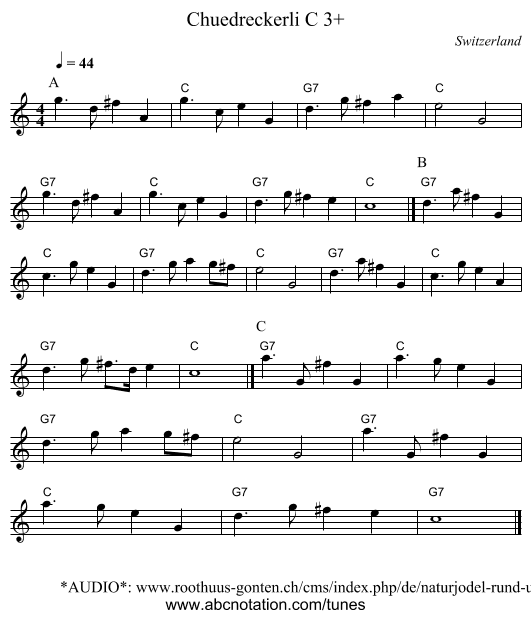 Chuedreckerli C 3+ - staff notation