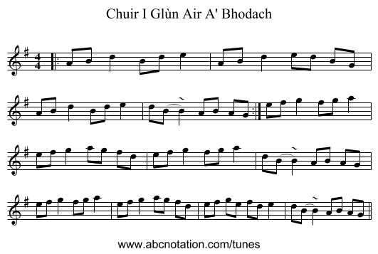 Chuir I Glùn Air A' Bhodach - staff notation