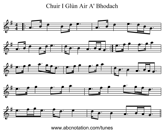 Chuir I Glùn Air A' Bhodach - staff notation