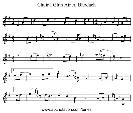 Chuir I Glùn Air A' Bhodach - staff notation