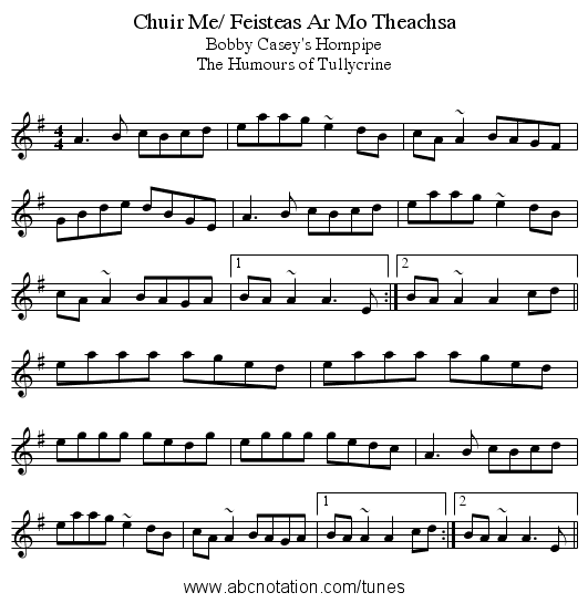 Chuir Me/ Feisteas Ar Mo Theachsa - staff notation