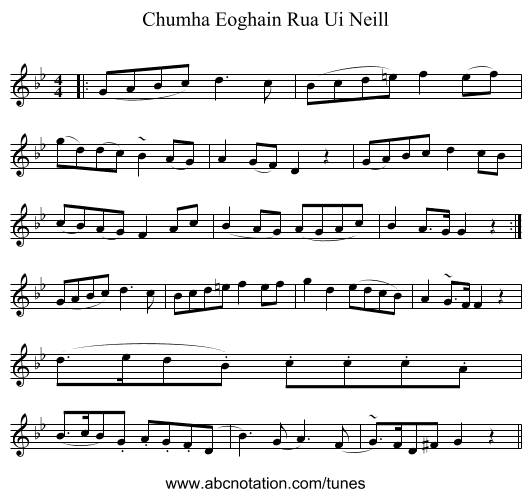 Chumha Eoghain Rua Ui Neill - staff notation