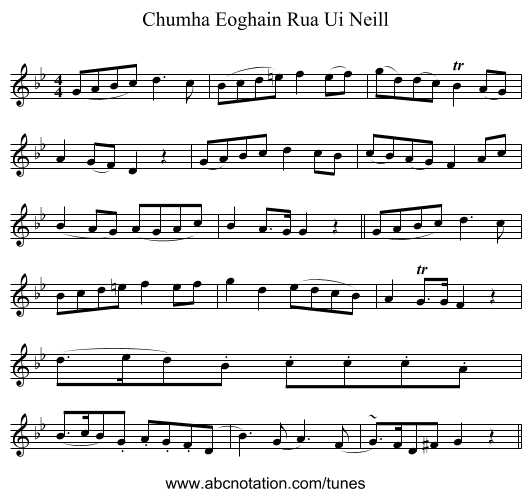 Chumha Eoghain Rua Ui Neill - staff notation