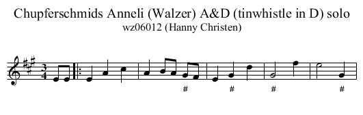 Chupferschmids Anneli (Walzer) A&D (tinwhistle in D) solo - staff notation