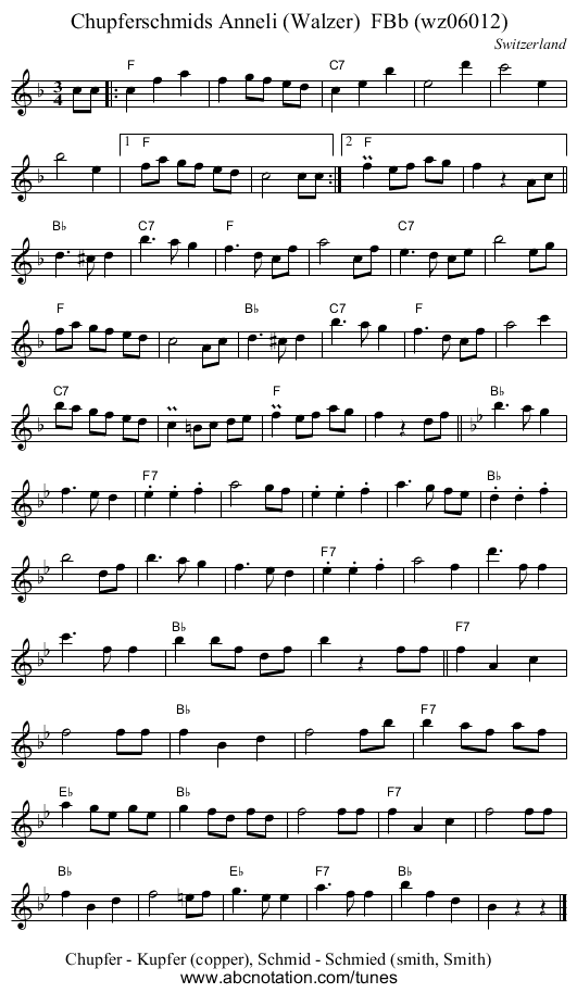 Chupferschmids Anneli (Walzer) FBb (wz06012) - staff notation