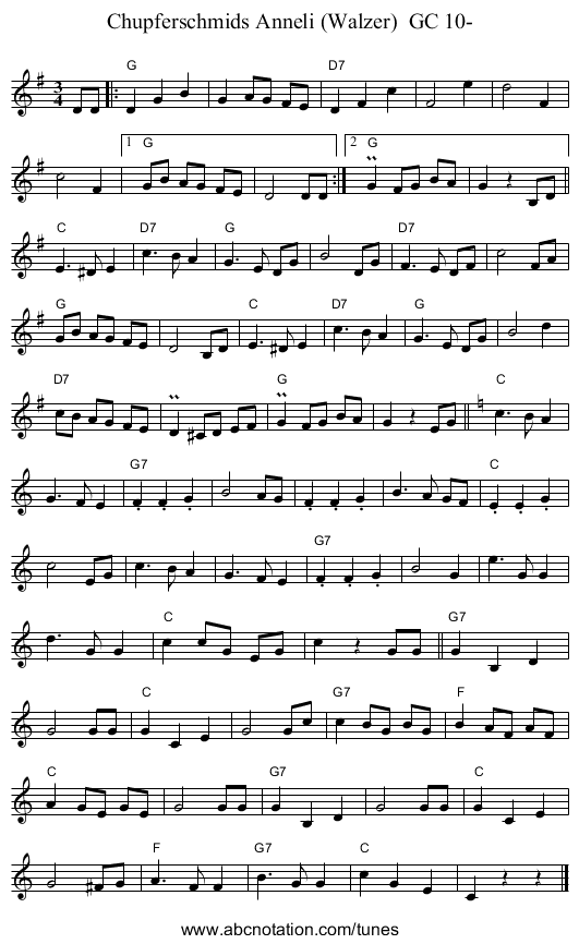 Chupferschmids Anneli (Walzer)  GC 10- - staff notation