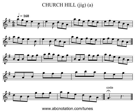 CHURCH HILL (jig) (a) - staff notation