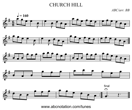 CHURCH HILL - staff notation