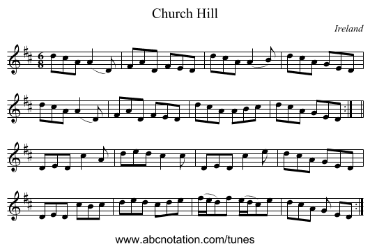Church Hill - staff notation